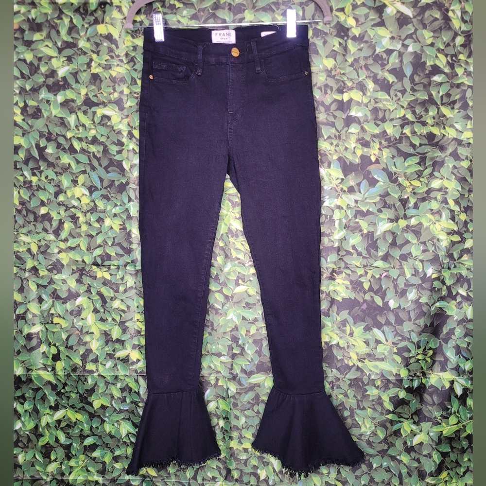 Frame Flare Jeans Crop Raw Hem Film Noir Womens